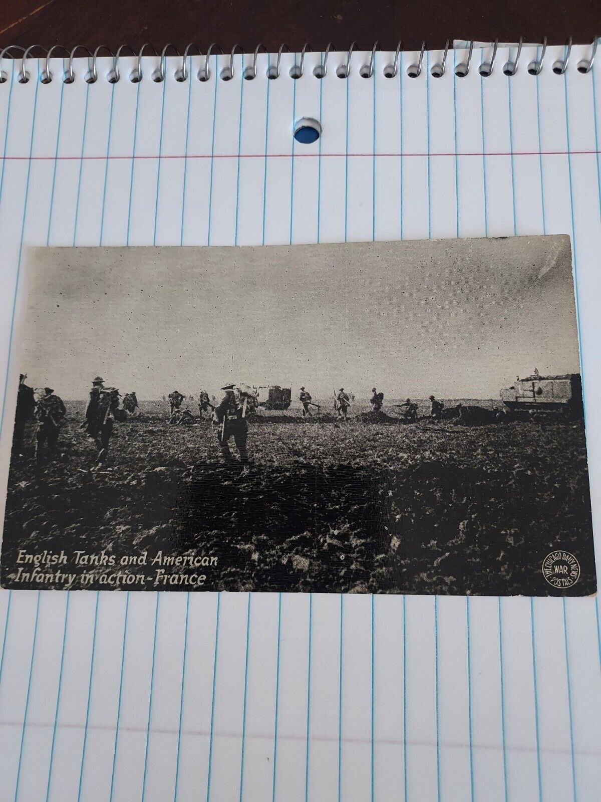 Vintage Postcard English Tanks And American Infantry WW1