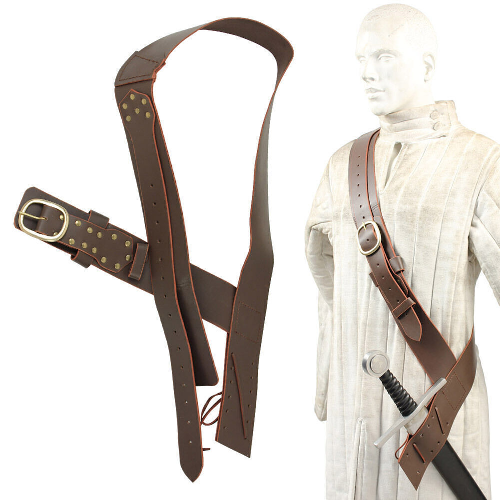 Queens Guard Medieval Genuine Leather Sword Baldric Belt Brown - 60 Inches