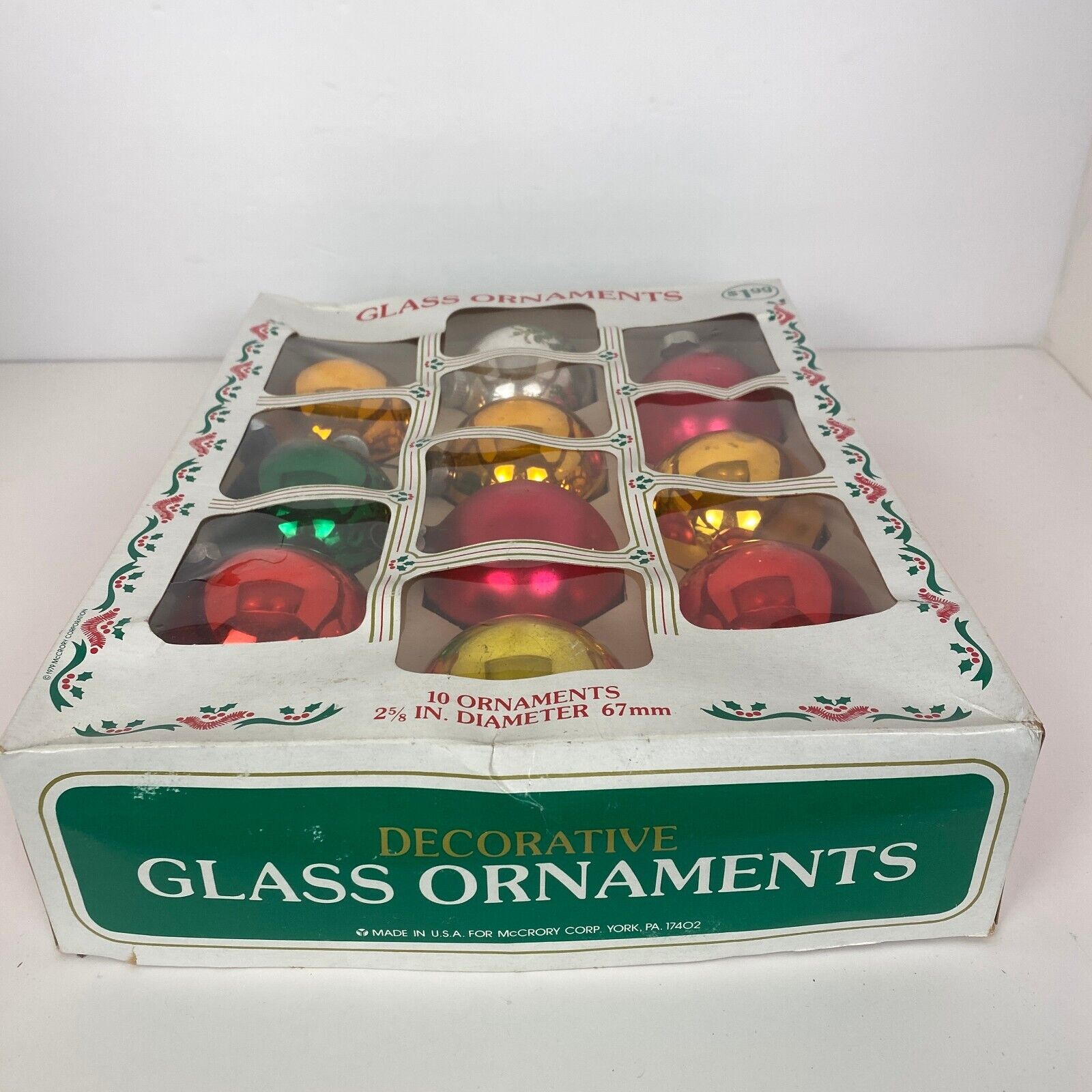 10 Vintage McCrory Corp Mercury Glass Ornaments Multicolor USA Christmas 2 5/8\