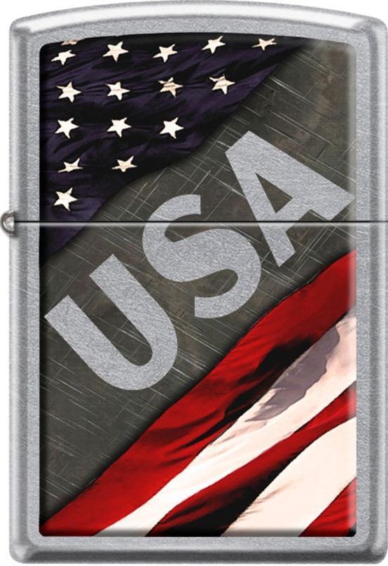 Zippo American Flag Metal Steel Background Made In USA Street Chrome Lighter NEW