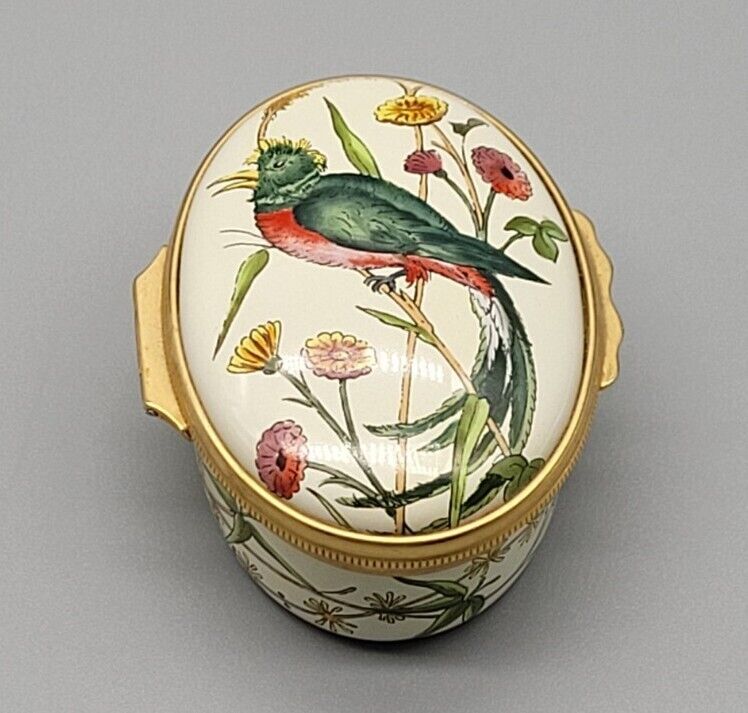 Halcyon Days Enamel Trinket Box Designed by Tiffany & Co Bird & Flowers England