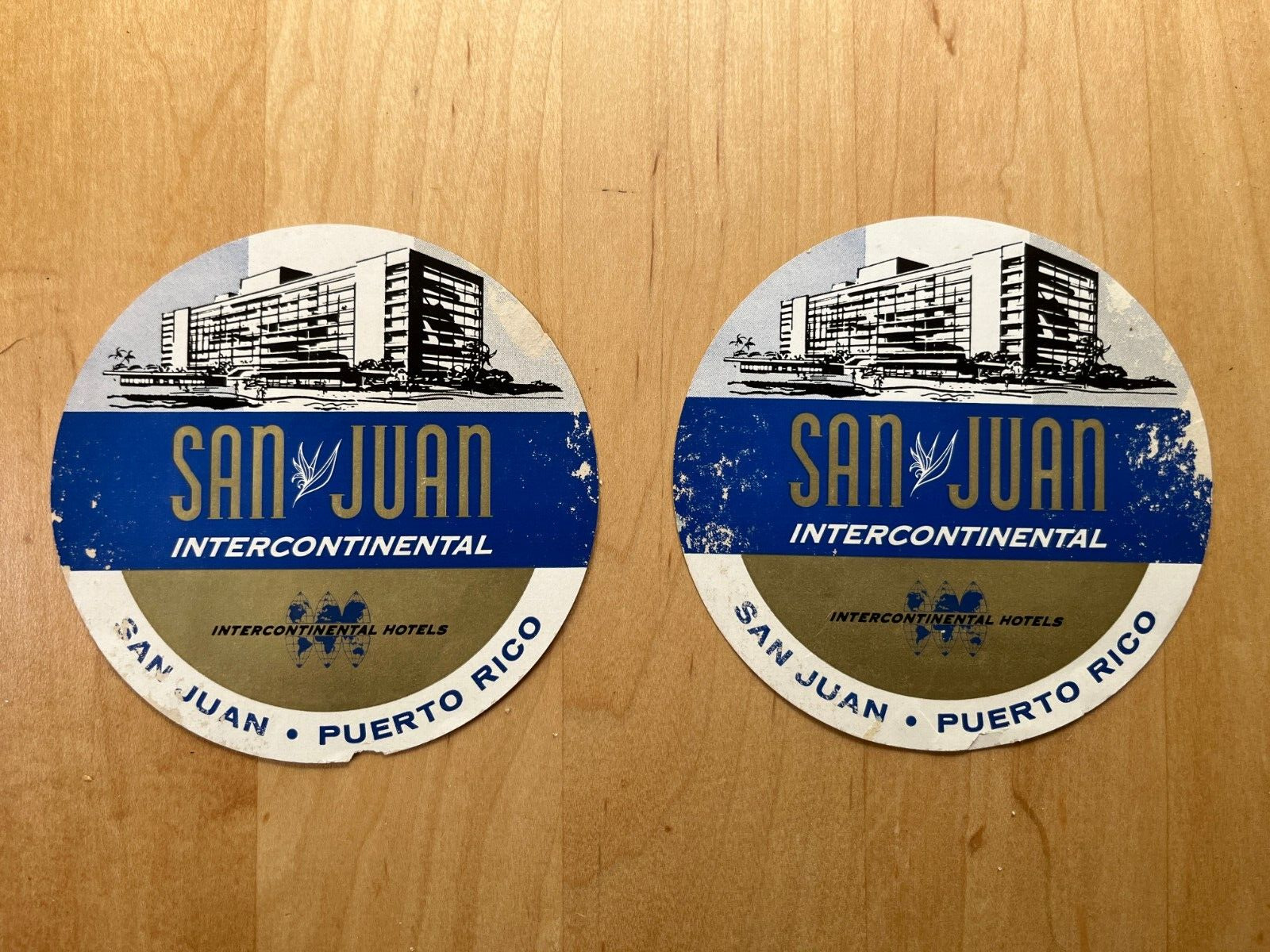 Vintage 1960\'s Luggage Labels from San Juan Puerto Rico Intercontinental Hotel