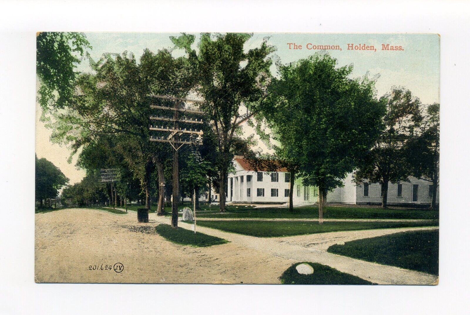 Holden MA 1909 postcard, The Common, dirt roads, street view