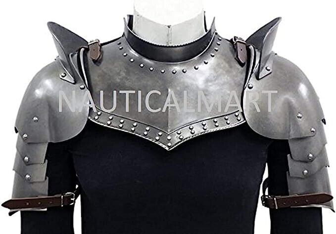 NauticalMart Medieval Armor Gorget Set With Pauldrons Shoulder SCA LARP Knight M