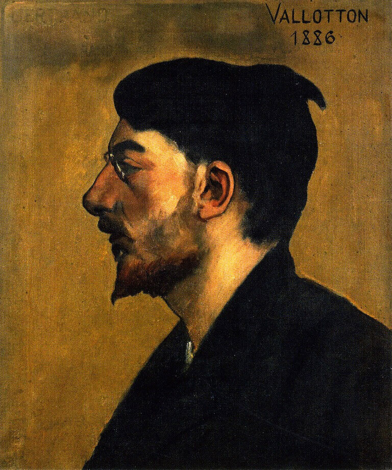 Oil painting young man portrait with glasses Emile-Bertrand-Felix-Vallotton art
