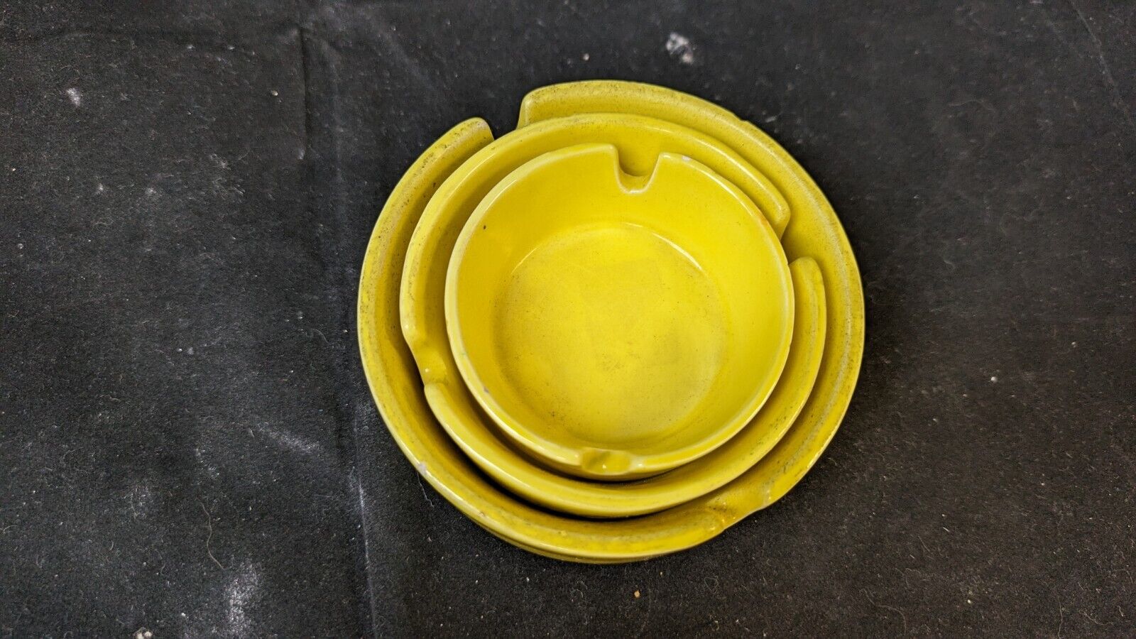 Vintage Round  Ashtrays set of 3 Yellow Glass Nesting MCM