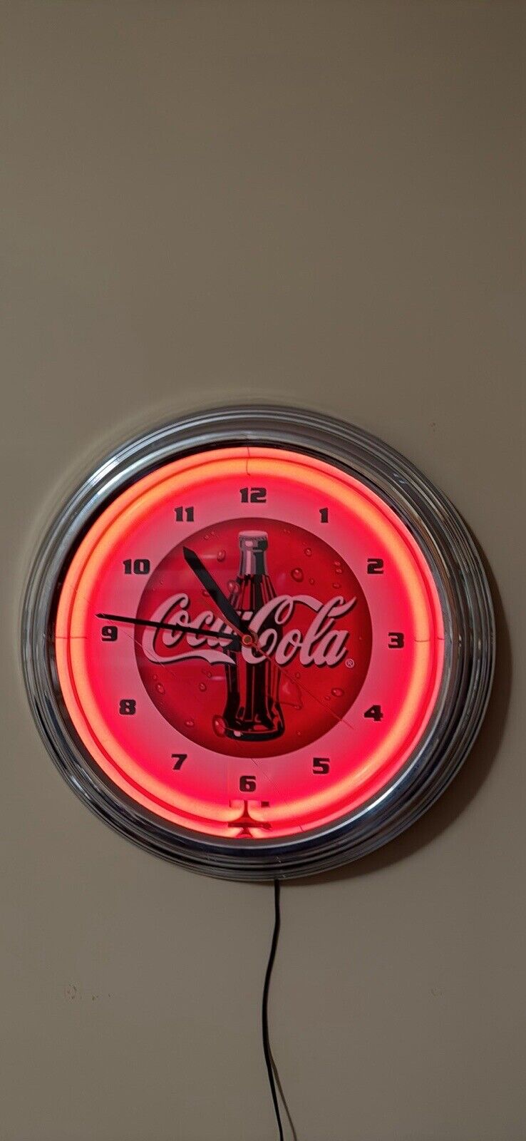 Vintage Coca-Cola Bottle Sign Neon Clock - Green Numbers - Rare 