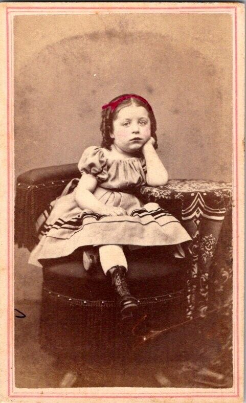 Prety Little Girl in Nice Dress, Painted Headband, 1860s CDV Photo. #2062