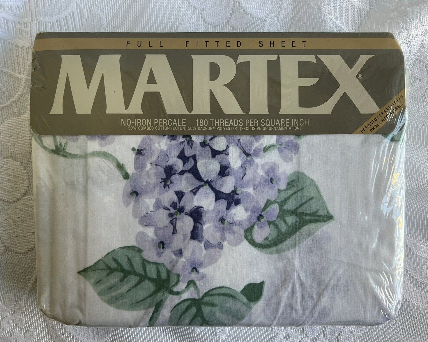 Vintage MARTEX FULL FITTED Sheet SUTHERLAND Lilac Purple Green Cottage Core