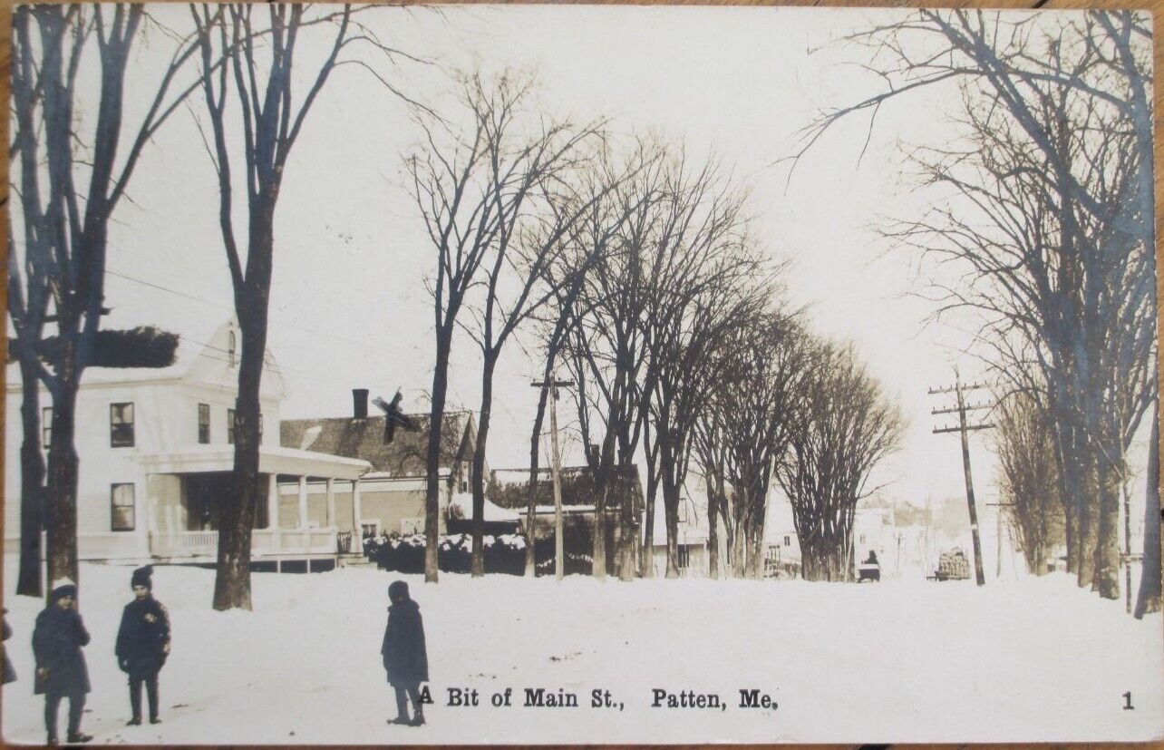 Patten, ME 1913 Realphoto Postcard, A Bit of Main Street, Maine Rppc