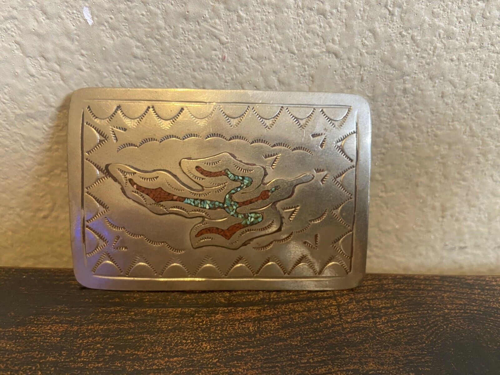 Vintage Native American Turquoise Chip Belt Buckle Sterling Silver?
