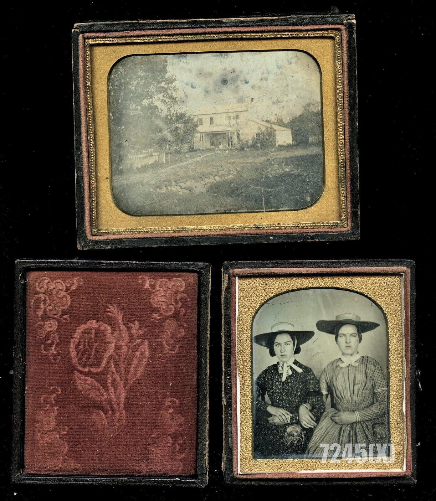 Daguerreotype Lot Richmond Virginia Girls & Outdoor House Scene 1840s Antique