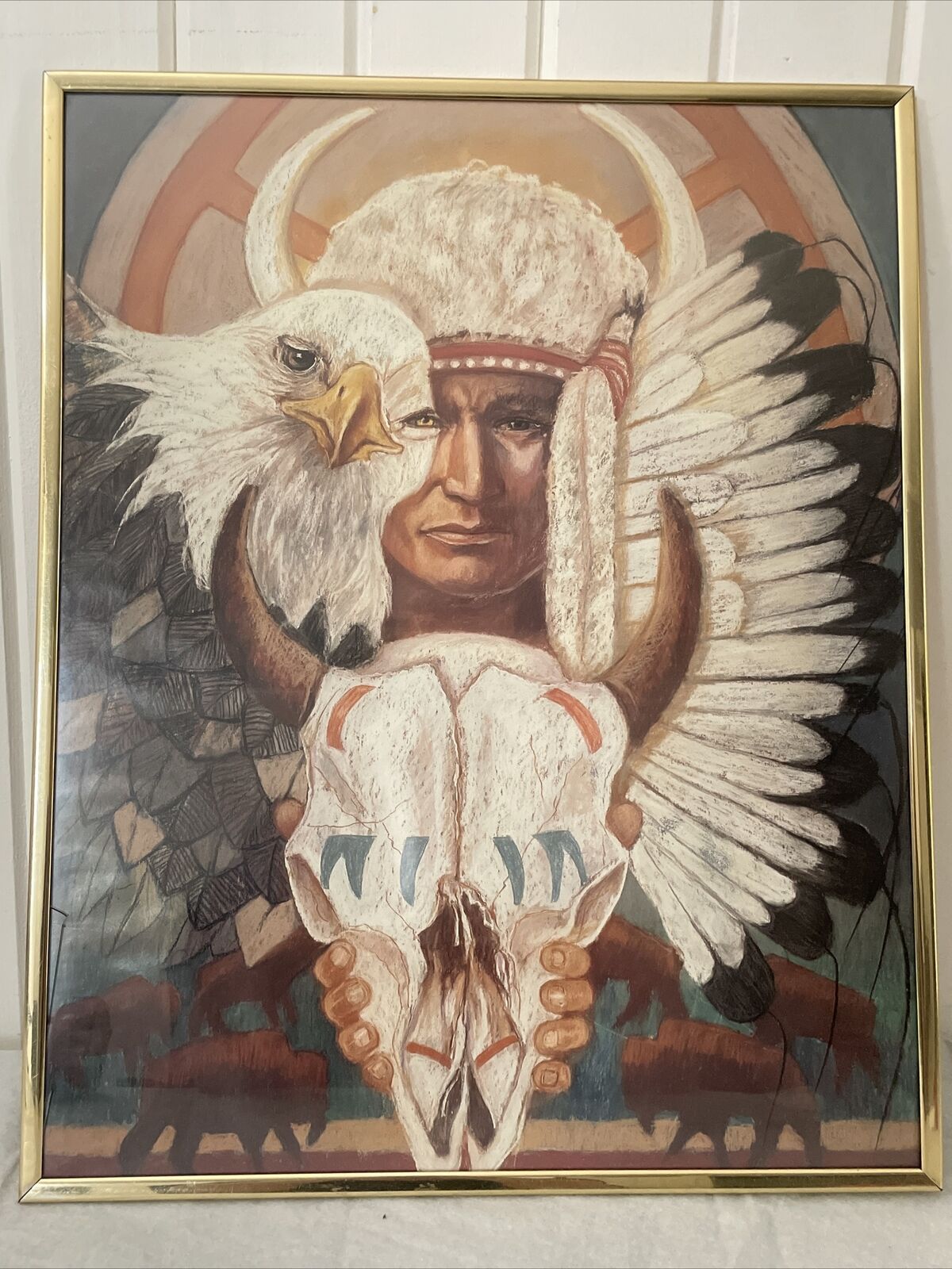 Native American With Skull, Buffalo And Eaglehead