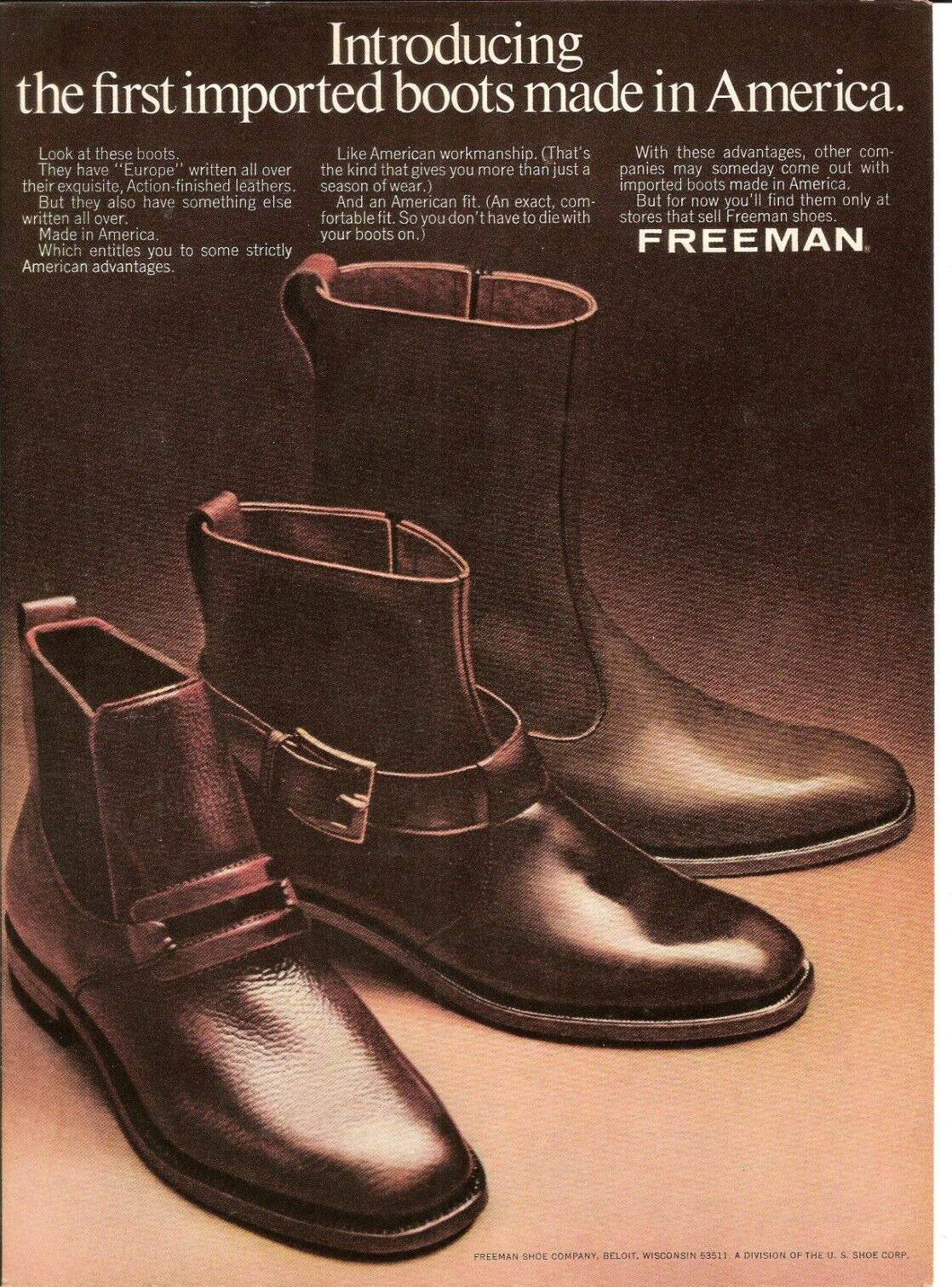 1969 Freeman  Boots Vintage Magazine Ad