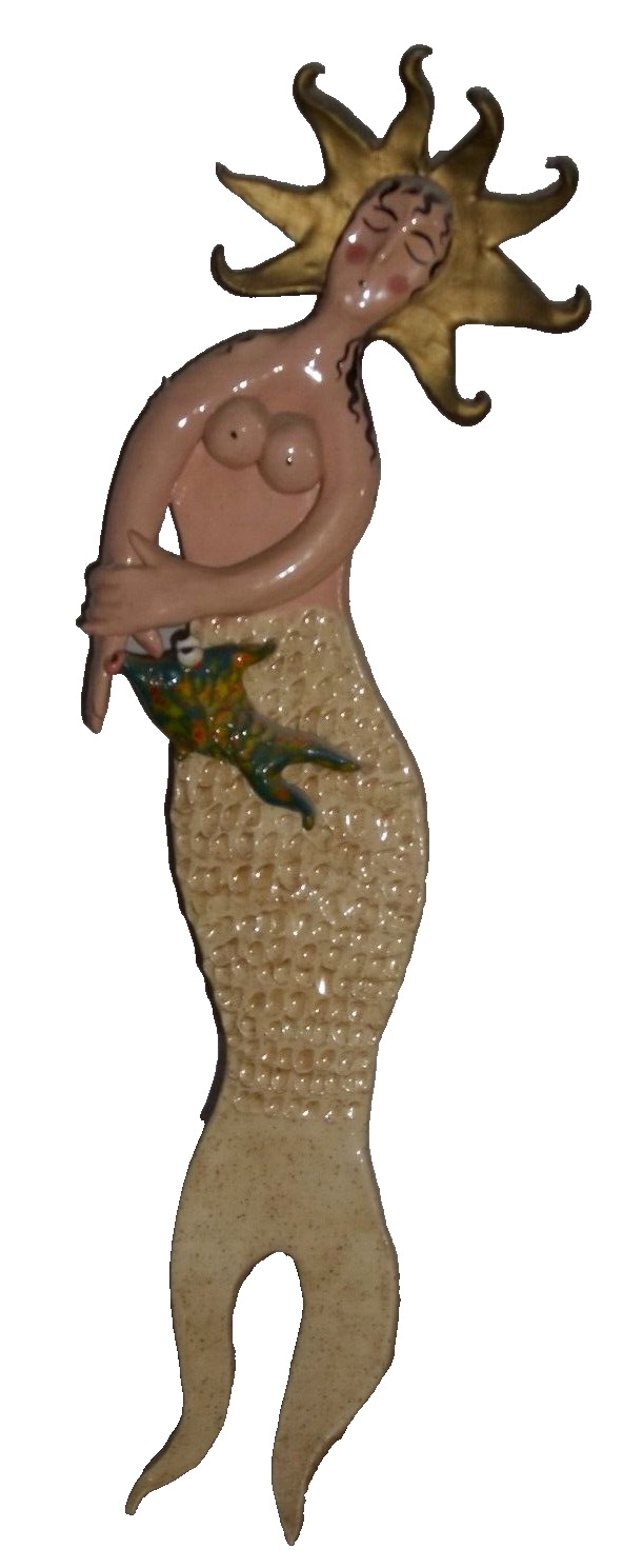 Mermaid Wall Hanging - Folk Art Pottery/Ceramic Handmade - Vintage