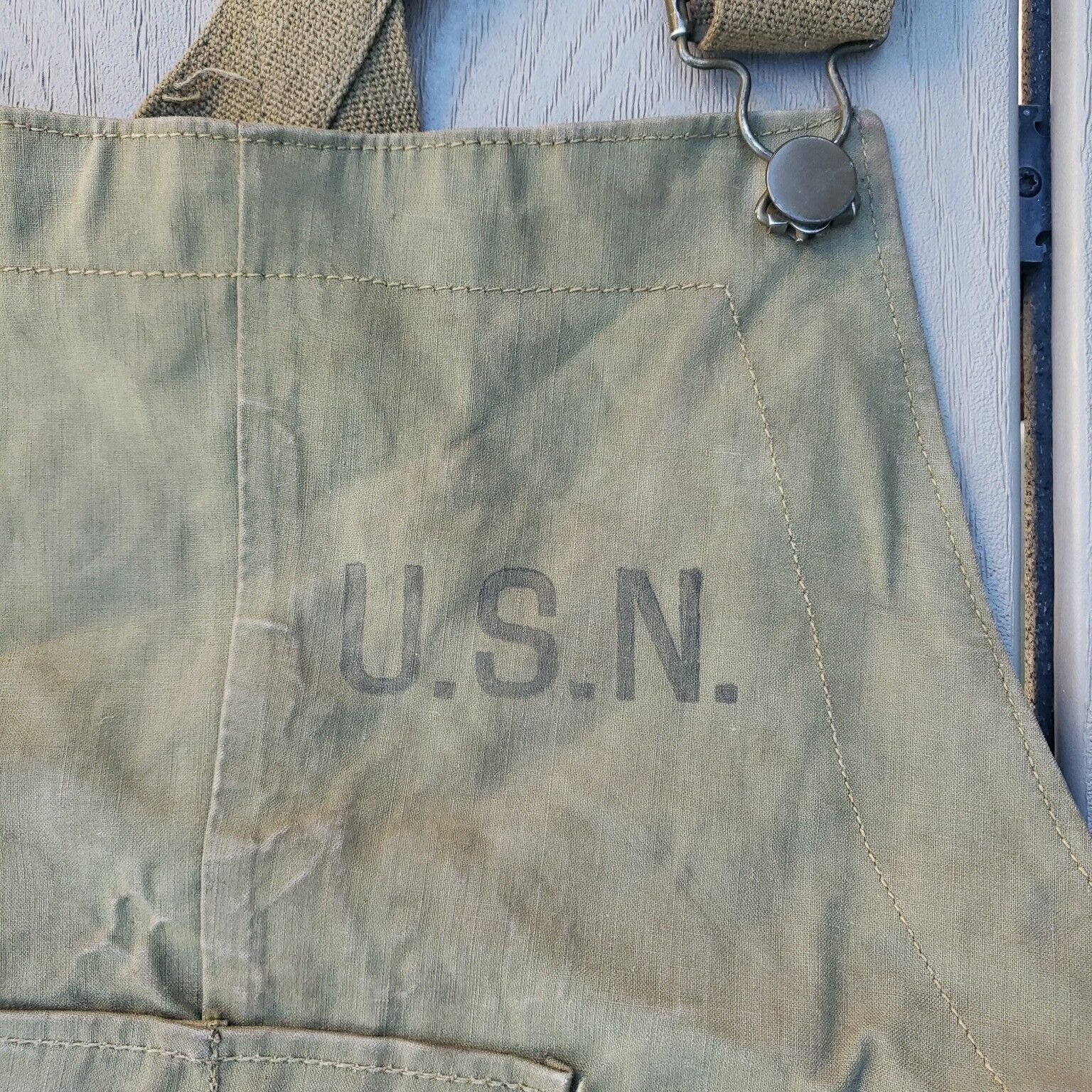 Vintage WW2 USN U.S NAVY Deck Bibs Green Pants Overalls WWII  Large