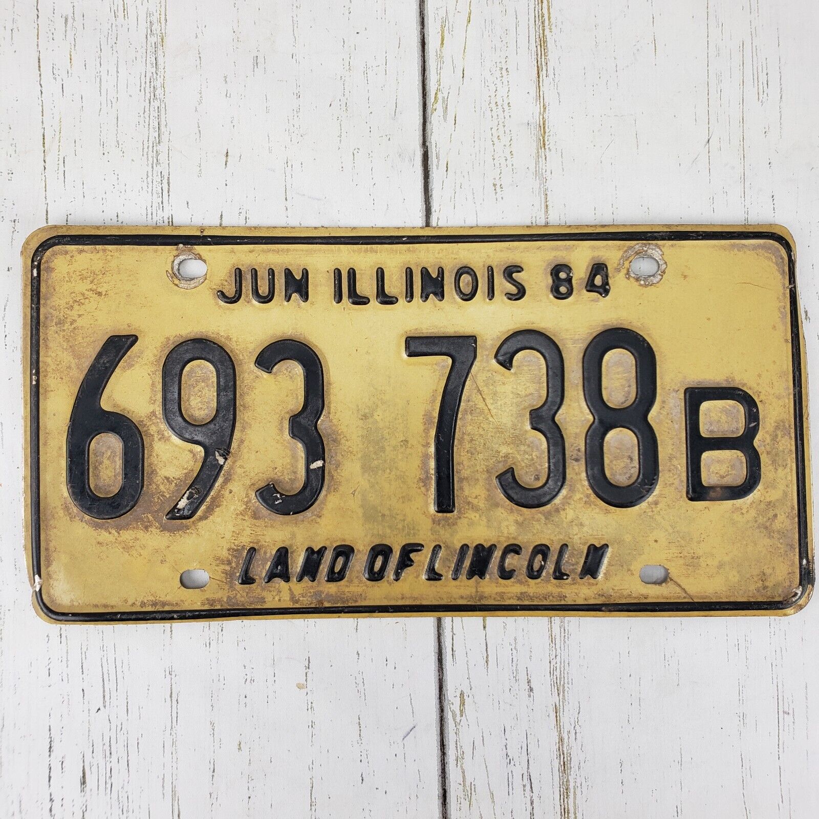 1984 Illinois Land of Lincoln License Plate 693 738 B