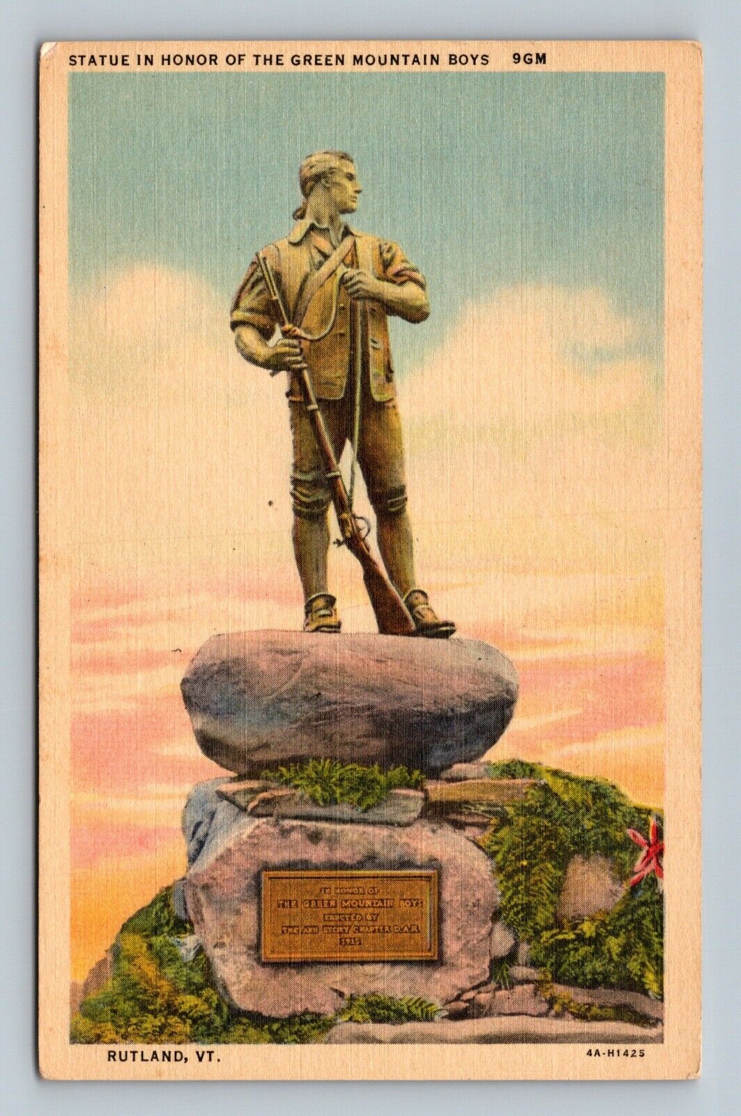 Statue in Honor of the Green Mountain Boys Rutland, VT Vermont  Postcard