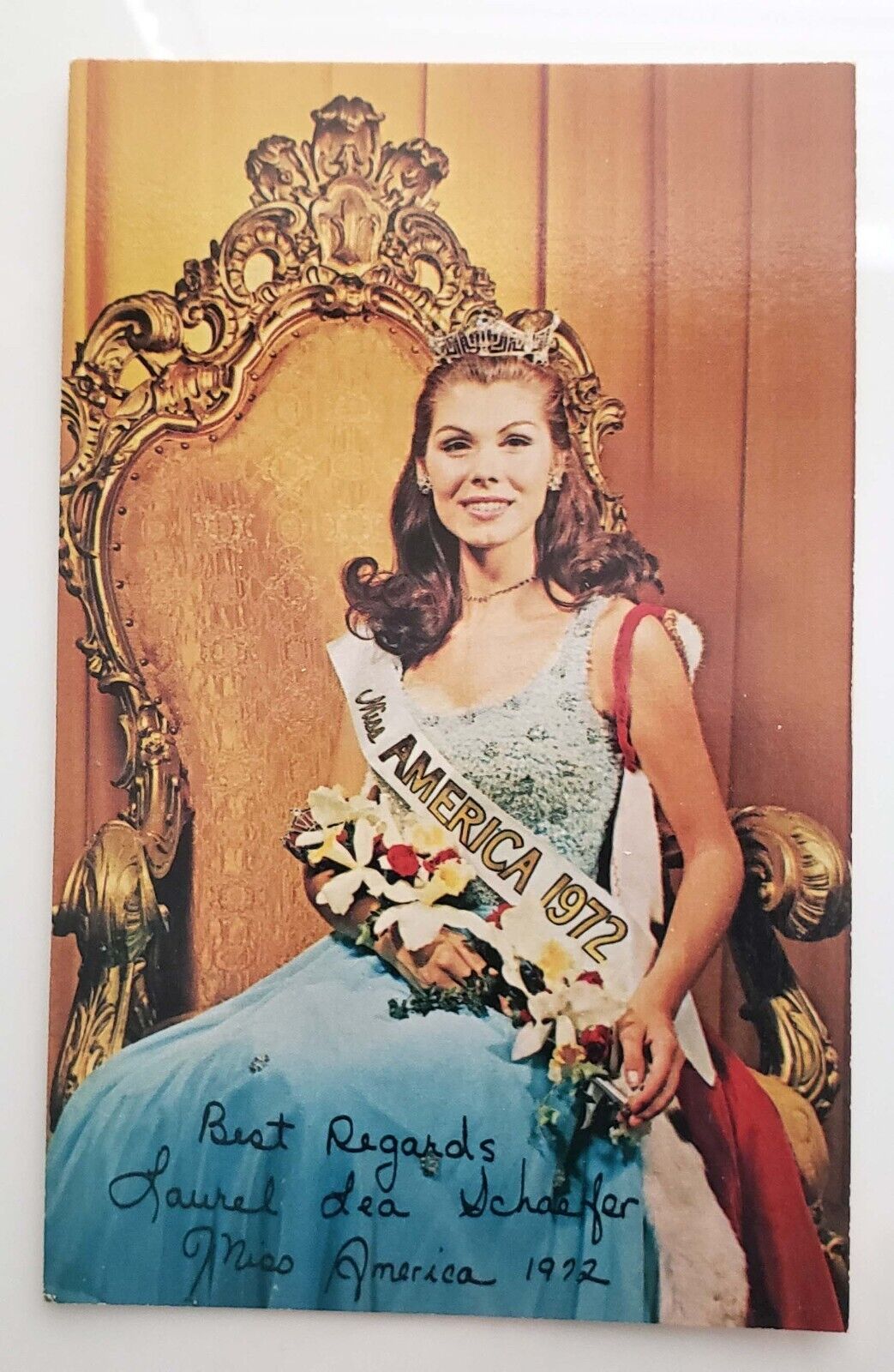 Vintage Postcard 1972 Laurel Lea Schaefer Miss America signed autographed
