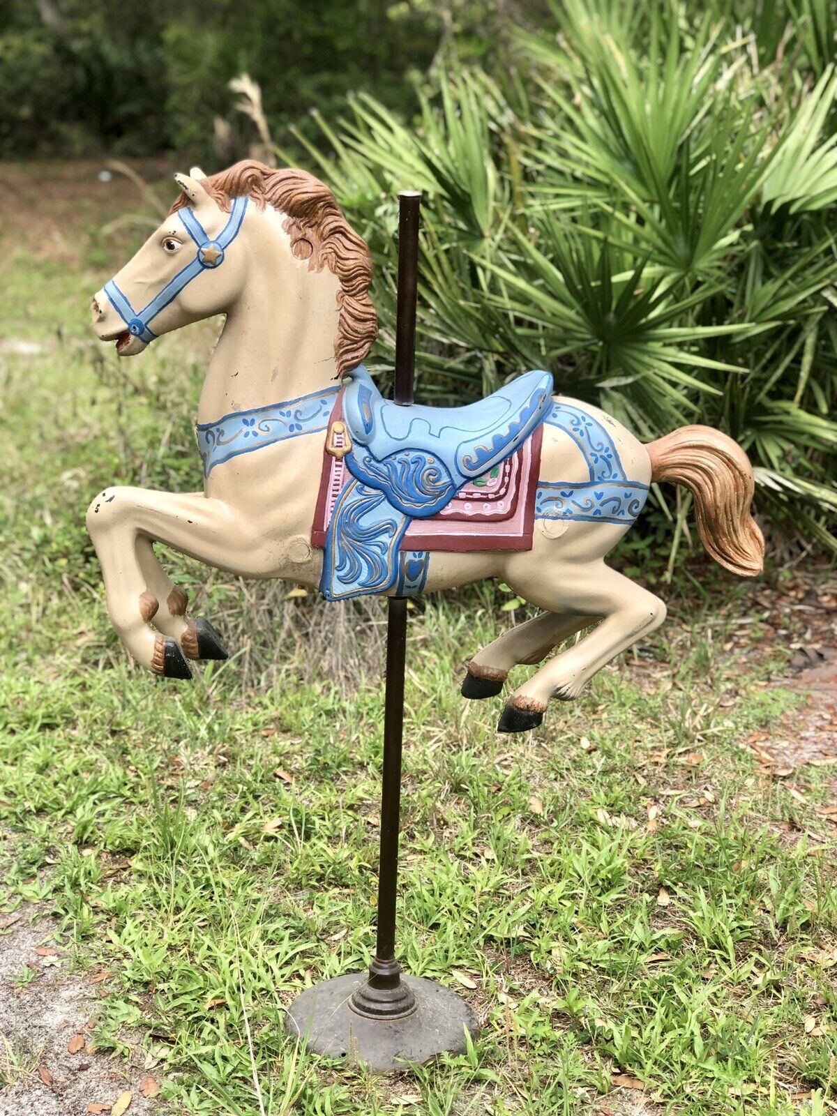 Vintage Full Size Carousel Horse 37” With Stand Original Pastel Paint