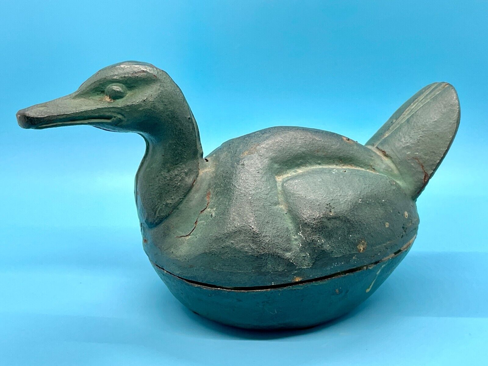 Antique Cast Iron Green Duck Trinket Box w/ Lid Made In Japan – Very Nice