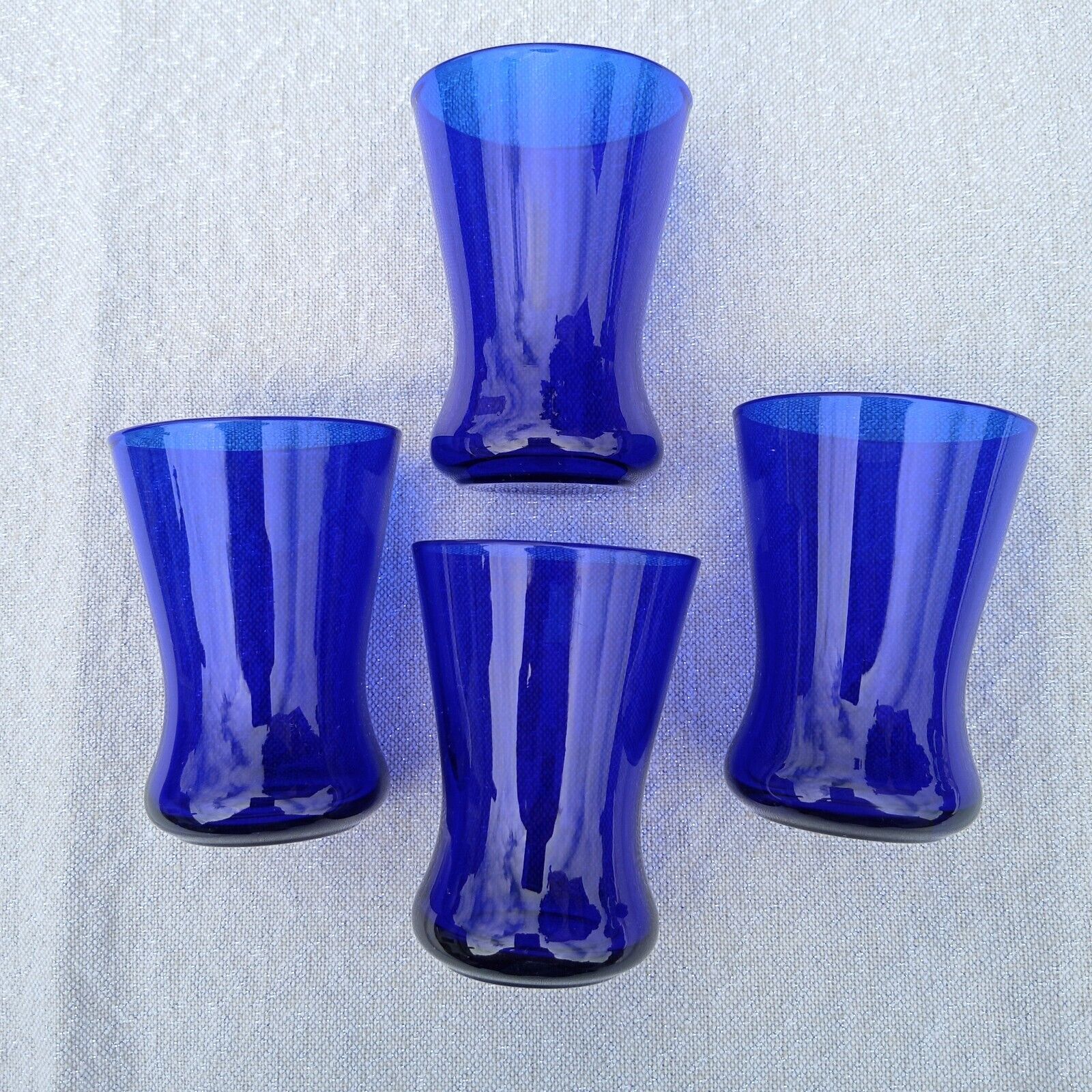 4 Vintage Cobalt Blue Shot Glasses, Mid-Century Modern Barware, Glass Decor