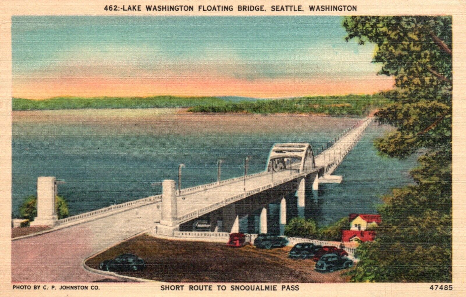 Postcard WA Seattle Lake Washington Floating Bridge Linen Vintage PC H7838