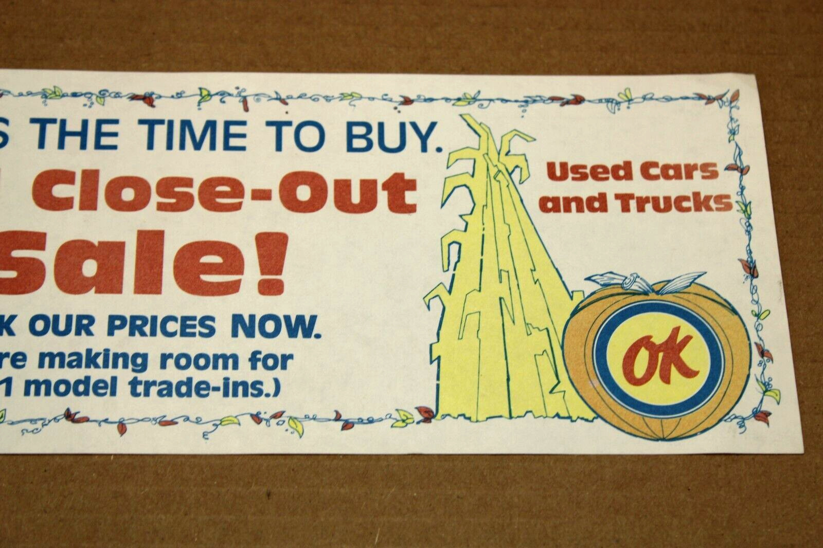 UNUSED dated 1981 CHEVROLET OK USED CARS & TRUCKS Old 9x4 Large Post Card Sign