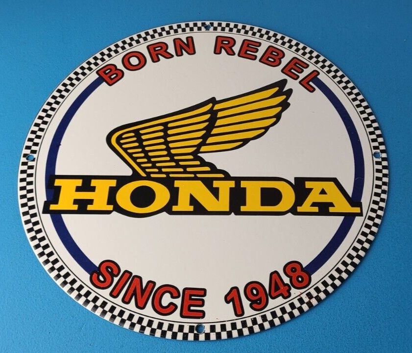 Vintage Honda Sign - Motorcycle Biker Automobile Gas Pump Service Porcelain Sign