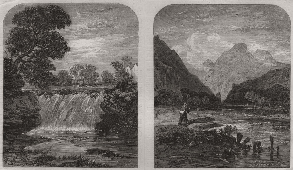 Salmon leap on the River Allan; angling on the Echaig, nr Kilmun. Scotland 1862