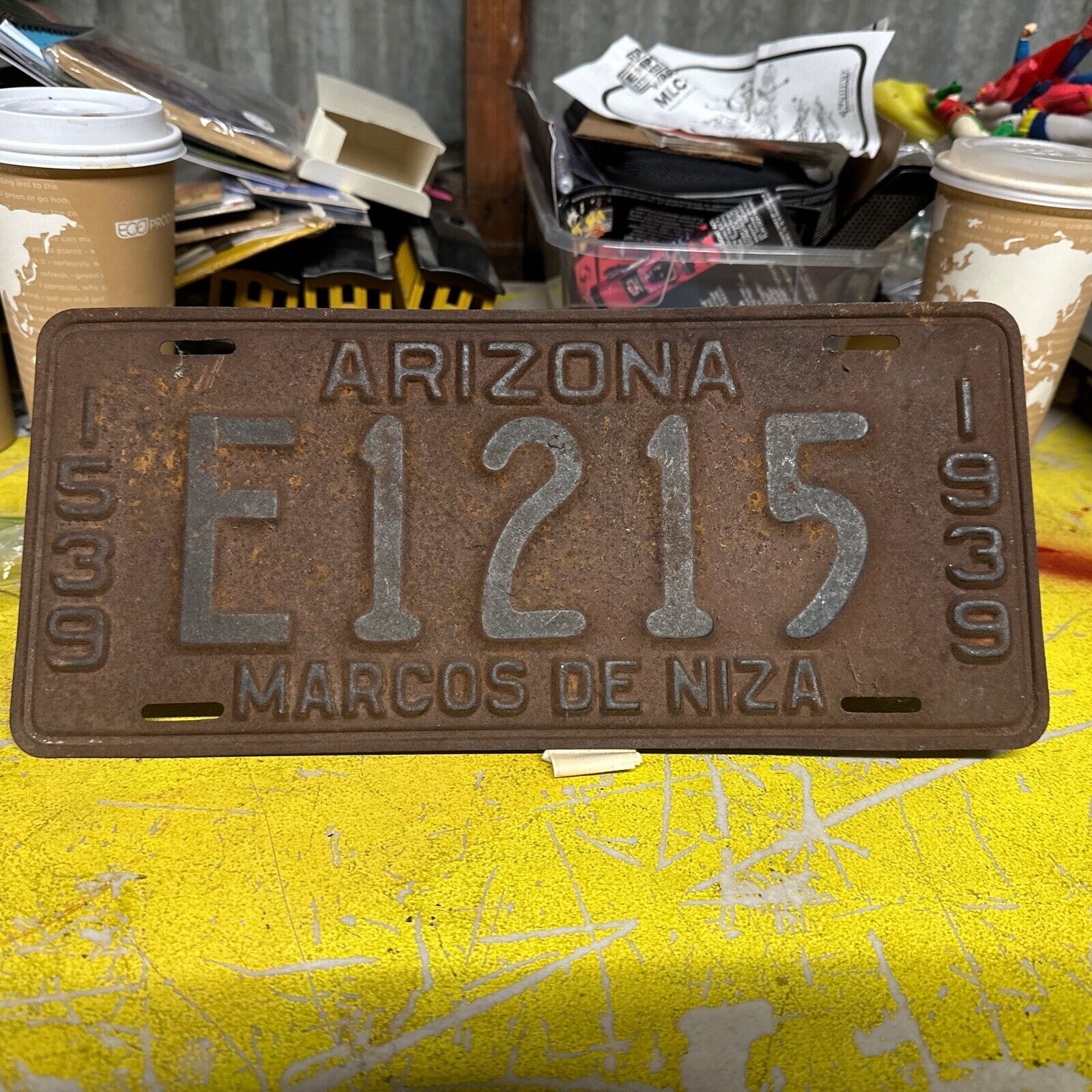 Arizona 1939 License Plate MARCOS DE NIZA Rusty