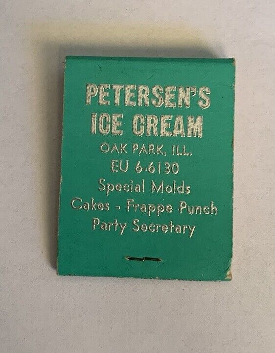 Vintage Matchbook Petersen’s Ice Cream Oak Park Illinois Unstruck Complete