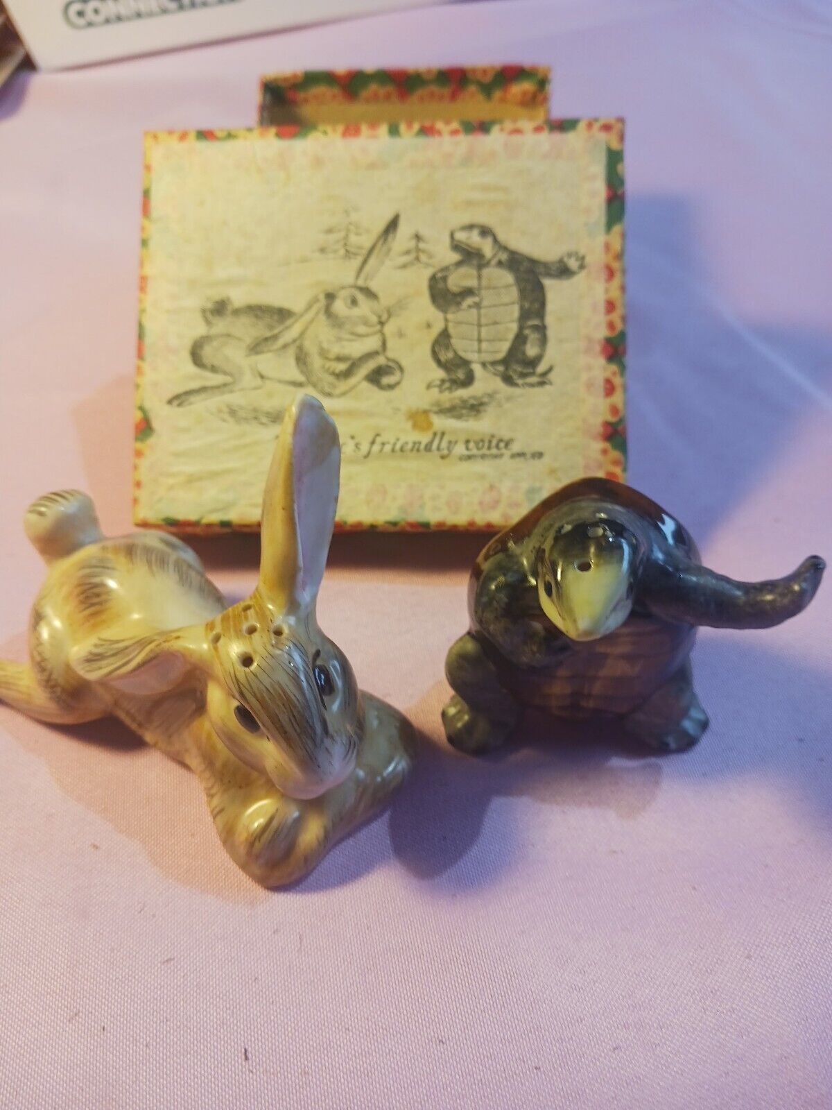 Rare Vintage Turtle And Hare Salt And Pepper Shakers Made In JAPAN ORIG BOX