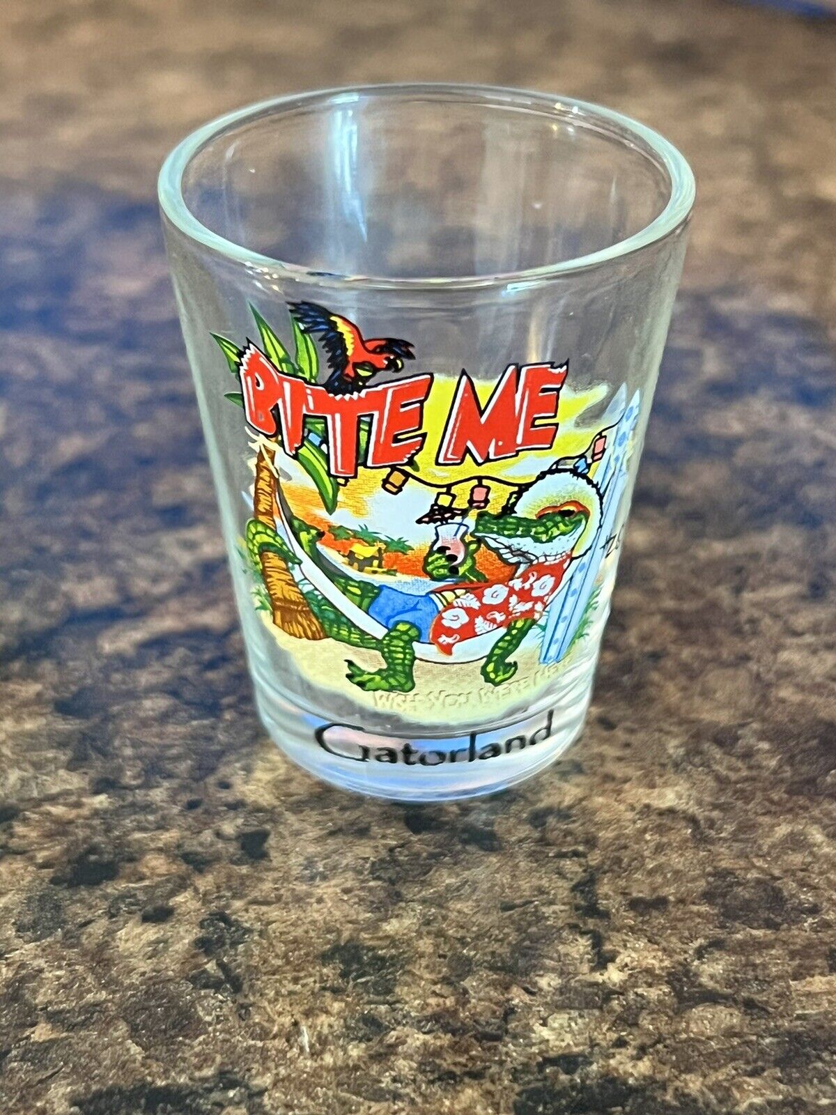 Gator Land Bite Me Shot Glass Clear 2 Inches Tall