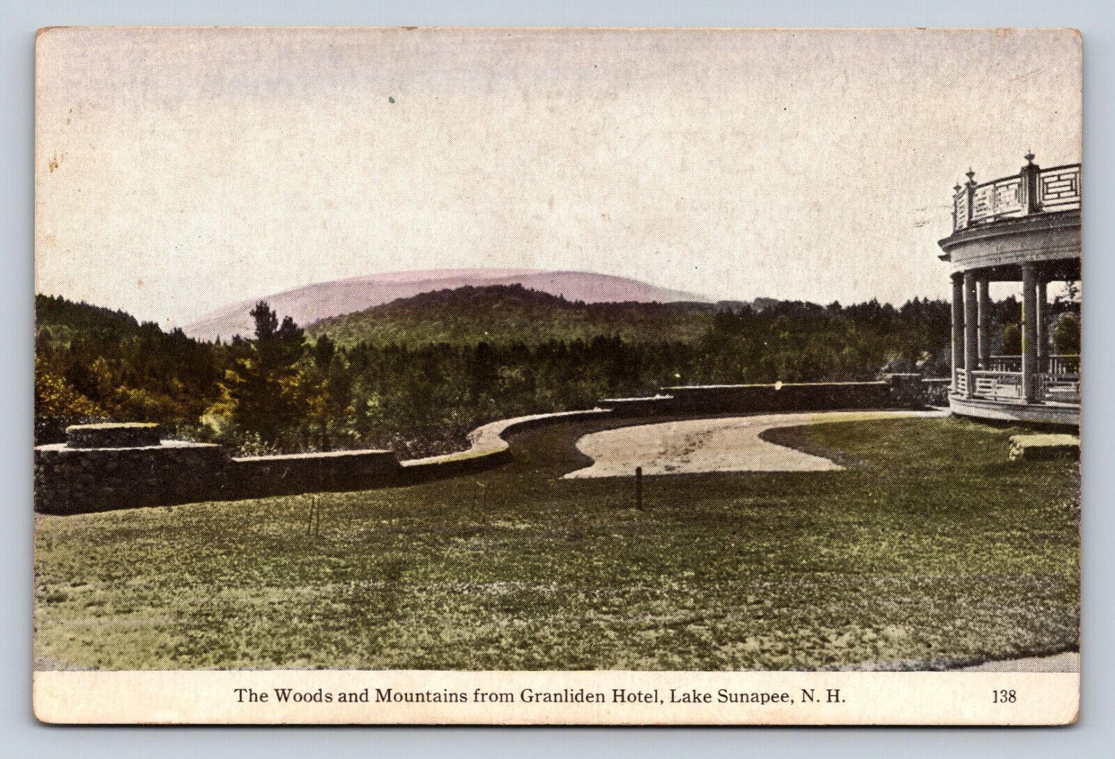 Lake Sunapee New Hampshire NH Woods & Mountains From Granliden Hotel Postcard