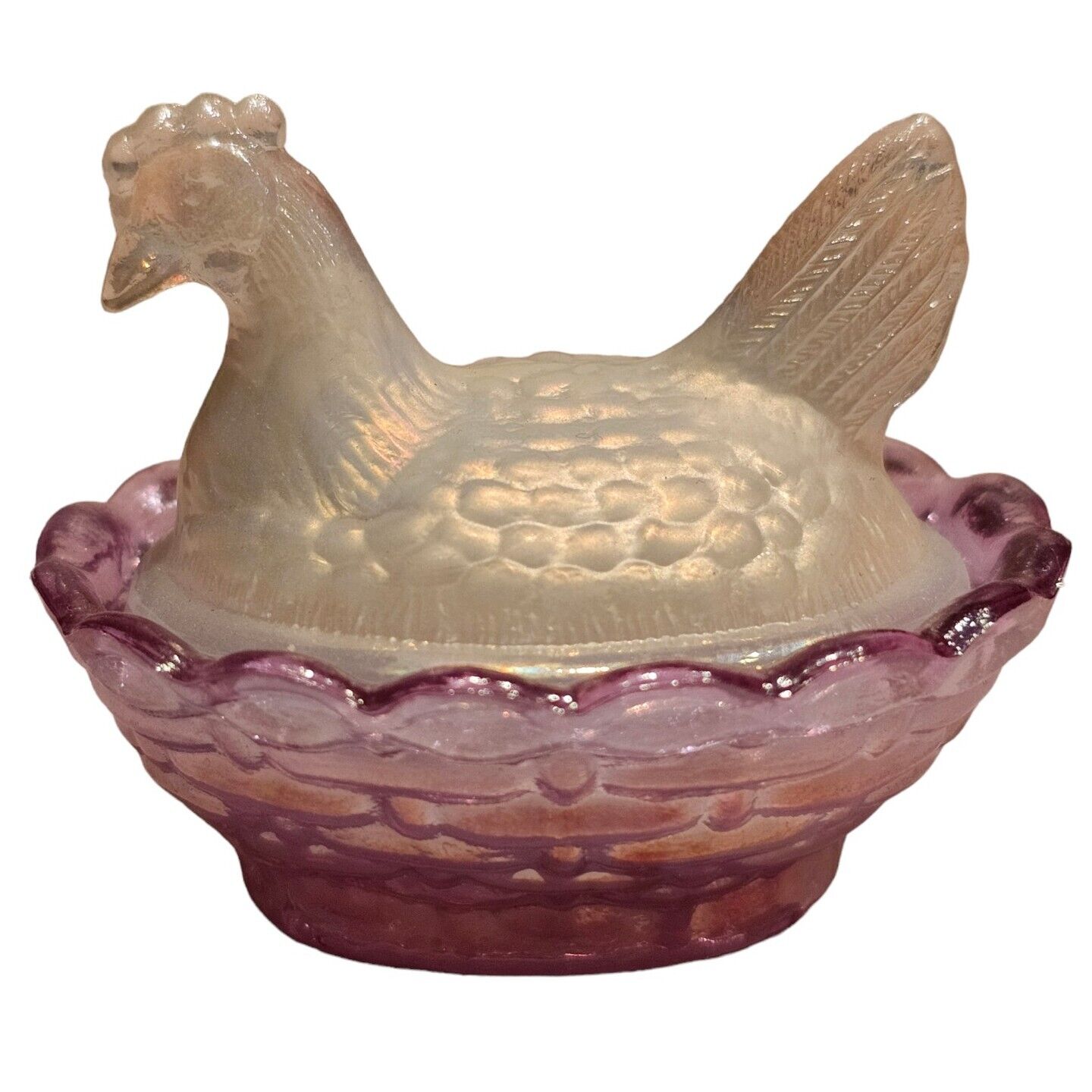 Vintage Boyd Hen on Nest Glass Salt Cellar Chick Chicken Mismatched Dish