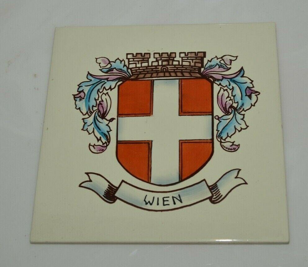 Vintage Hand Painted WIEN Austria Shield Porzellanmalerei Trivet Ceramic Tile