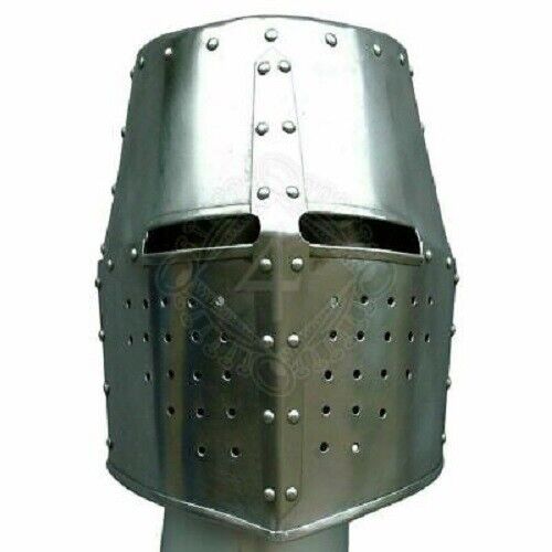 Medieval Great Steel Helmet 18G Larp Knight Templar Crusader Gift