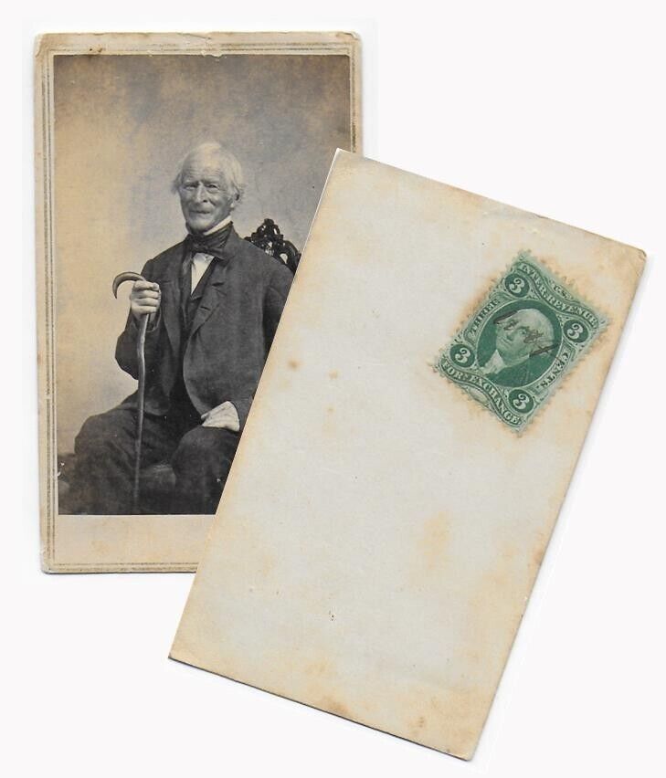 1862-71 CDV SMILING OLD MAN PHOTO 3c WASHINGTON CIVIL WAR REVENUE TAX STAMP USA