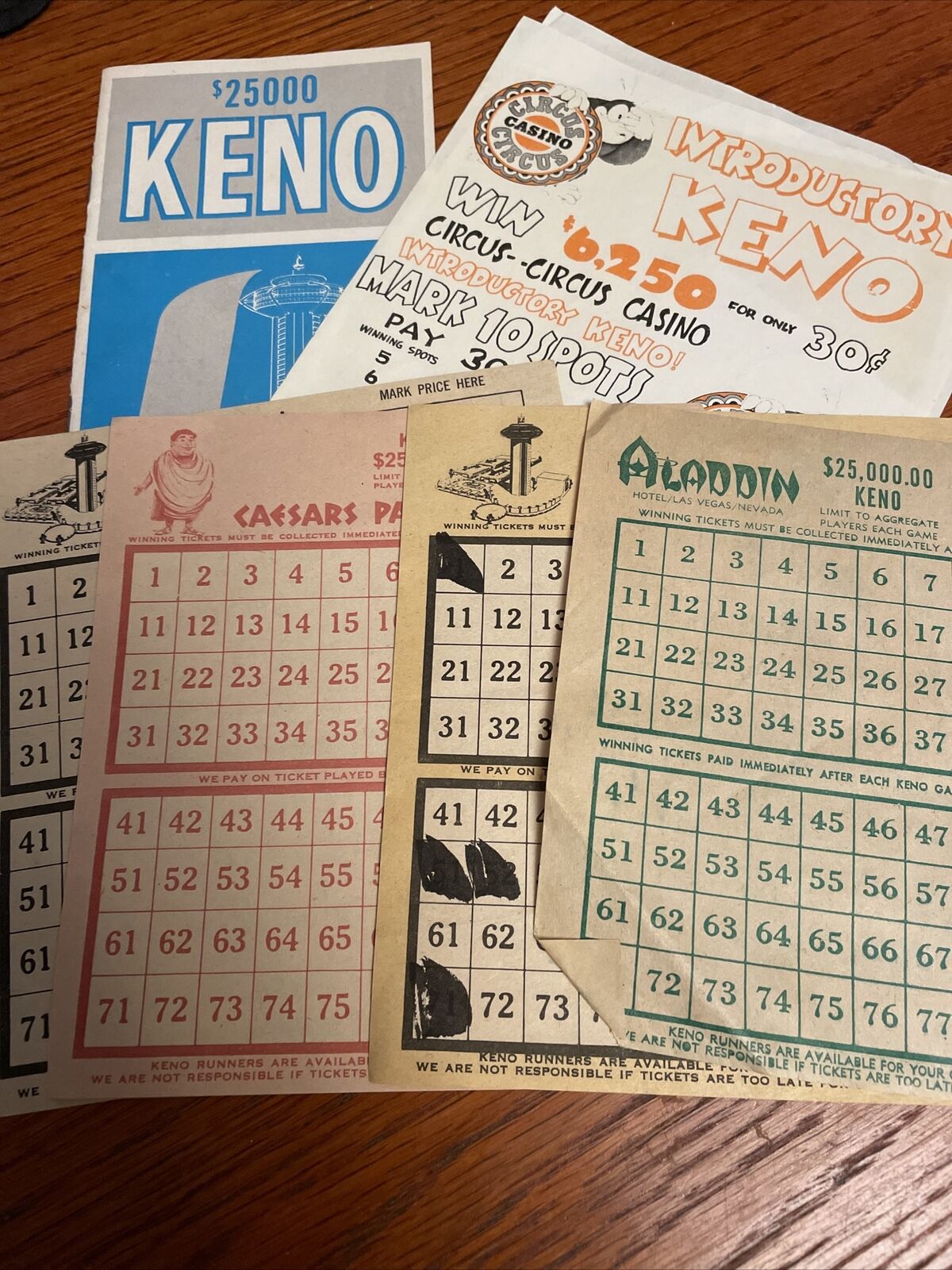 Vintage KENO Cards LAS VEGAS LOT 5 PLUS Booklet ALADDIN Circus Circus LANDMARK