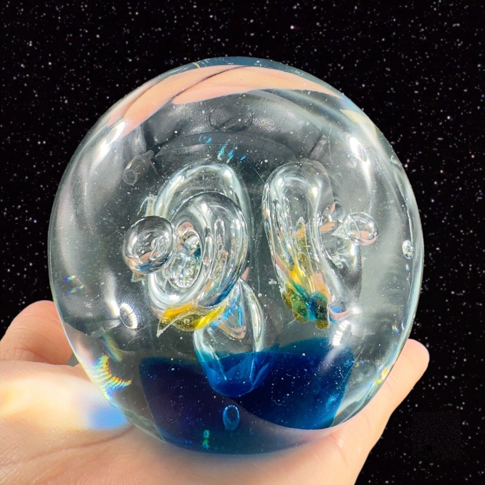 Venetian Art Glass Paperweight Figurine Multicolor Large Bubbles In The Middle