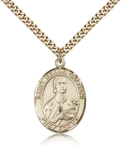 Saint Gemma Galgani Medal For Men - Gold Filled Necklace On 24 Chain - 30 Da...