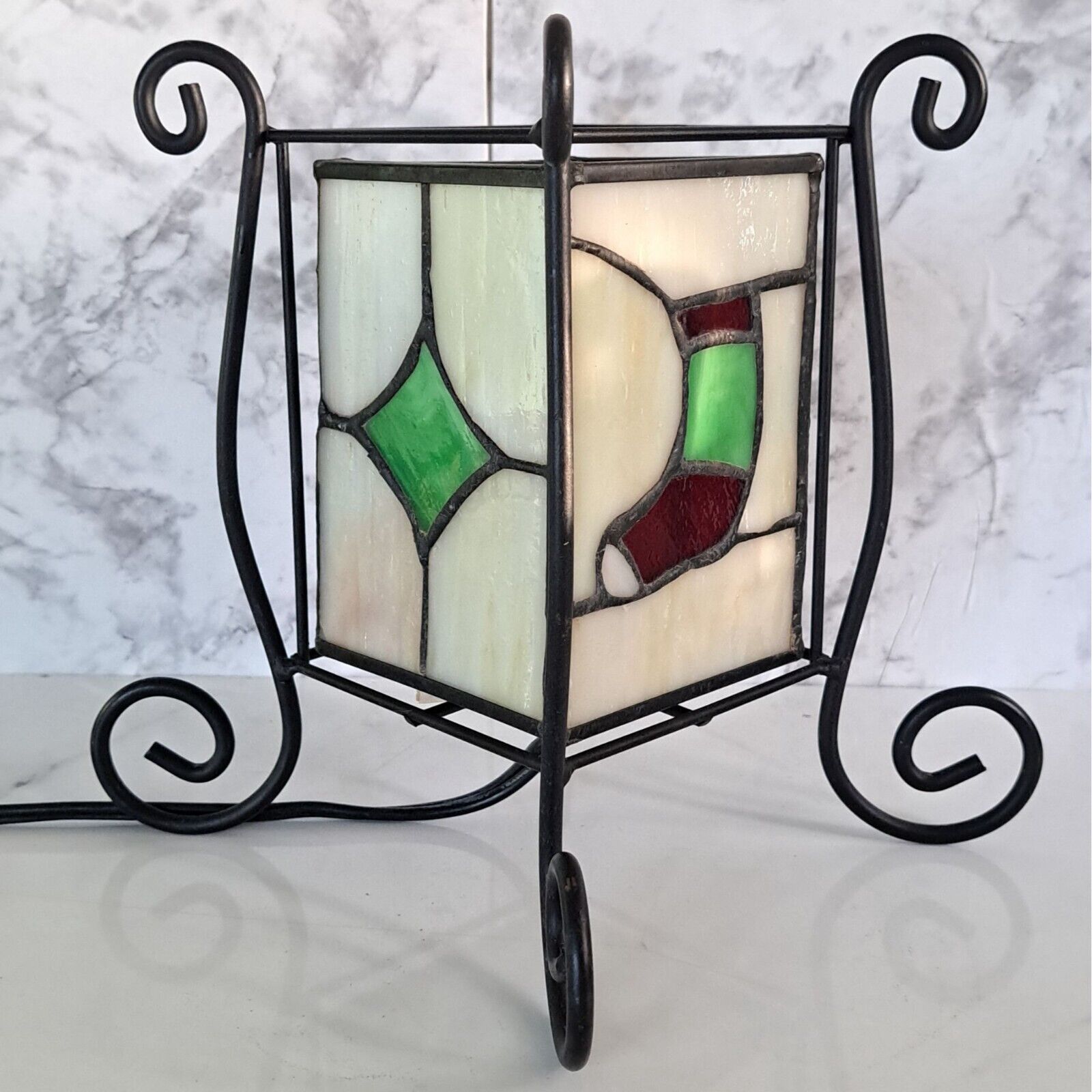 Vintage Electric Stained Glass Holiday Christmas Table Lamp Up-Light