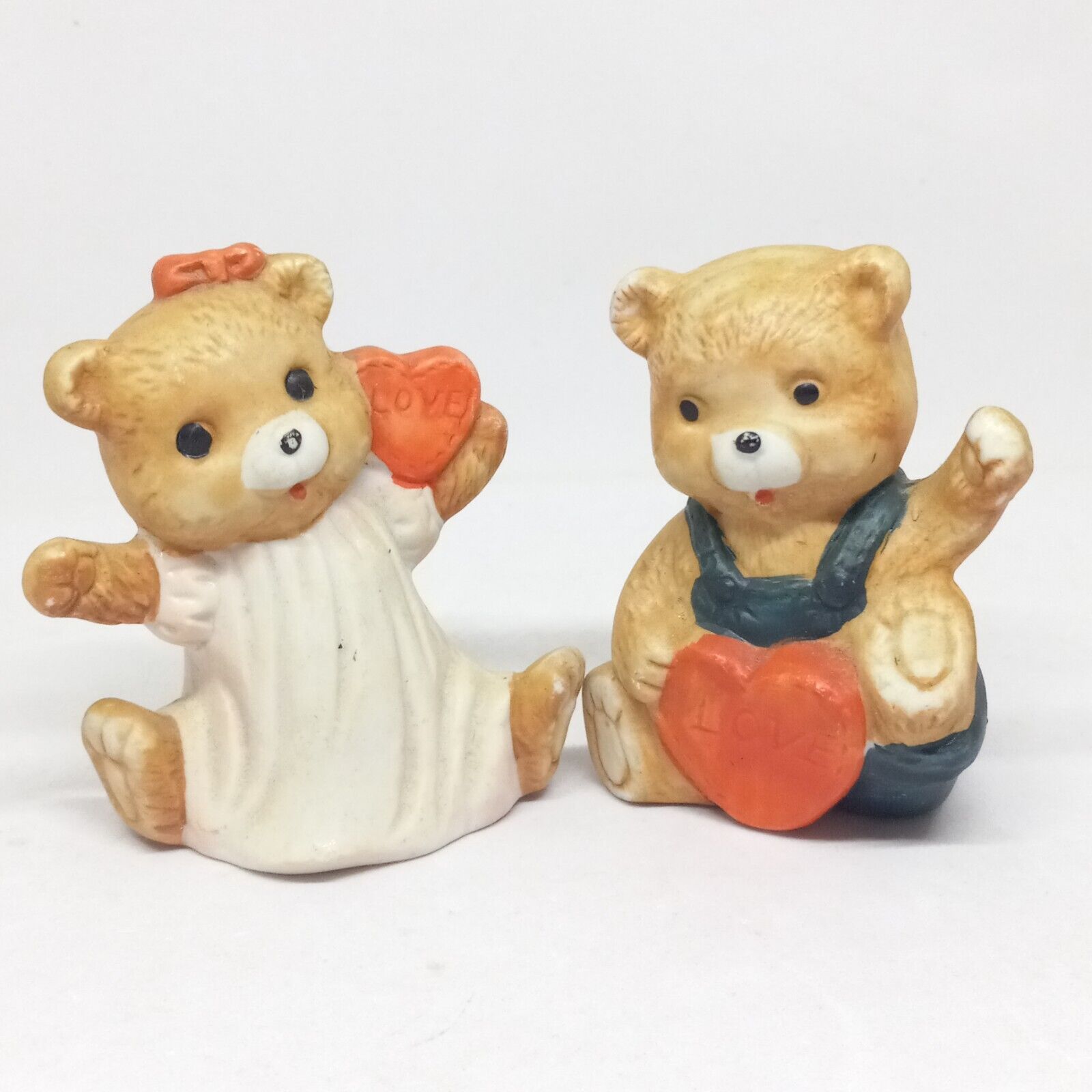 Vintage Homco Valentines Day Teddy Bear Porcelain Figurines-1980s-Hearts-Nursery