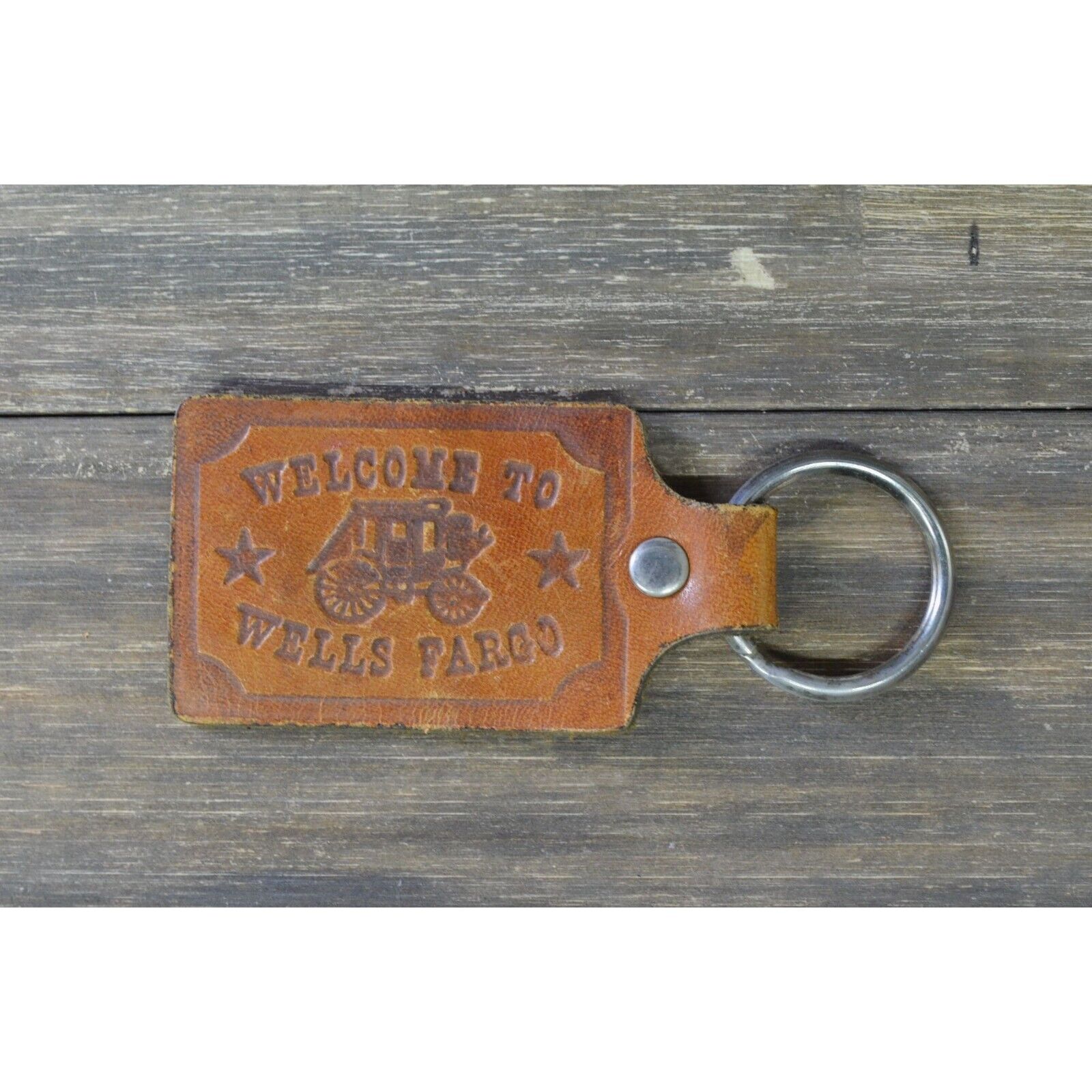 Vintage Wells Fargo Key Chain Bag ID Pull Leather