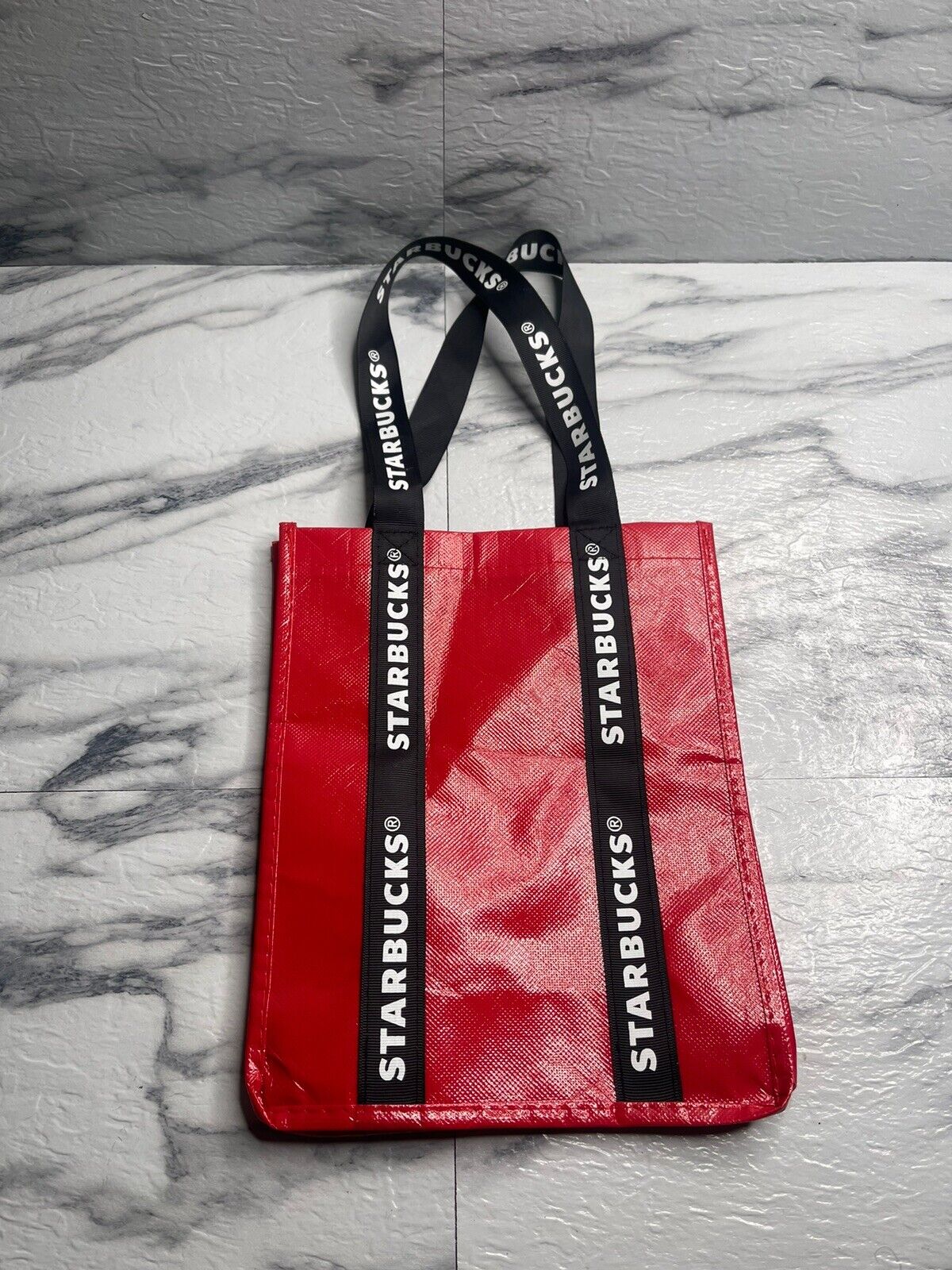 Starbucks Reusable Red Plastic Tote Bag 10\