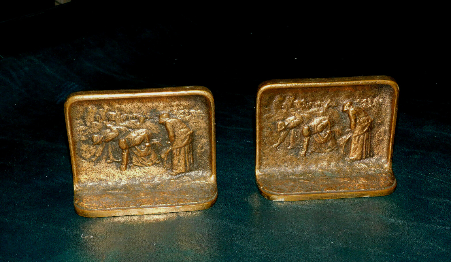 Antique Bookends Pair Solid Bronze from J. F. Millet\'s ~ The Gleaners ~Exc Cdn 