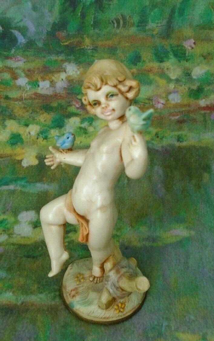 Vintage Fontanini Depose Italy Child with Blue Birds Figurine 