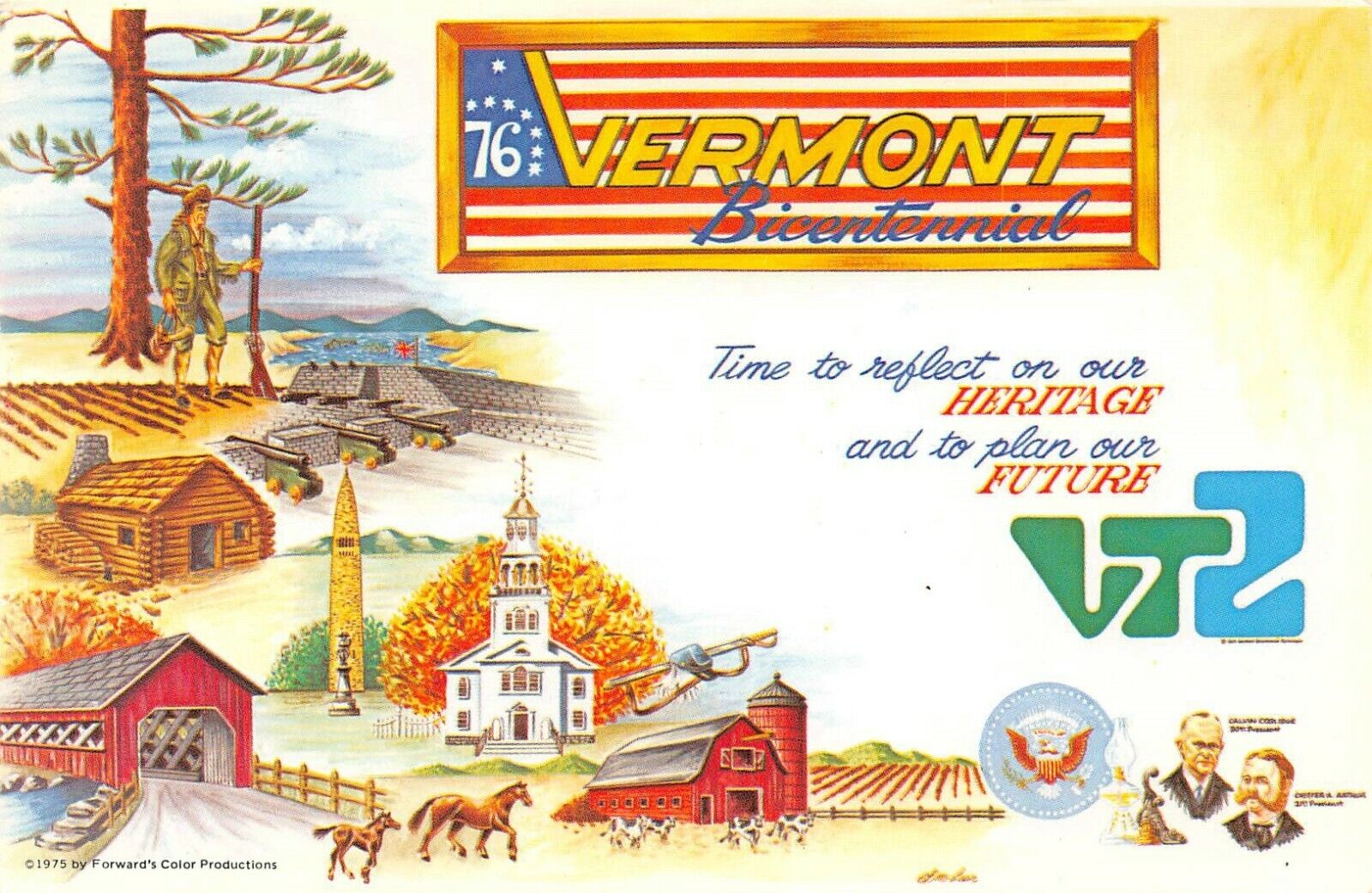76 Vermont Bicentennial Time To Reflect On Our Heritage ,VT 1976 Art Postcard 