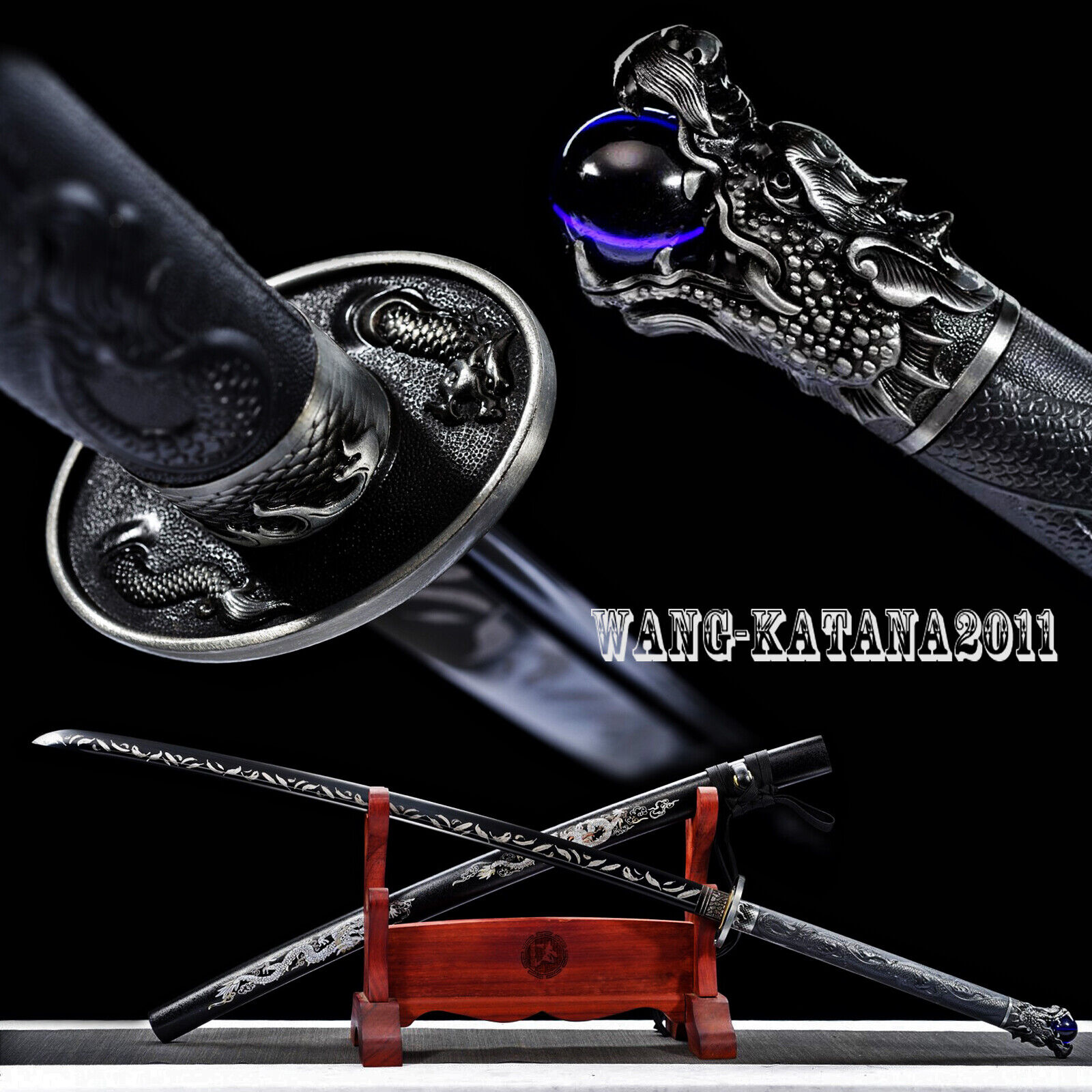 Black Dragon Extended Katana 1095 Battle Ready Japanese Samurai Functional Sword
